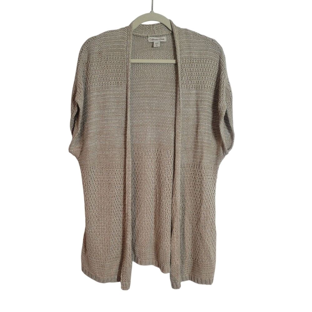 Coldwater Creek Loose Knit Linen Blend Cardigan Short Sleeve Women's Sz Large 14